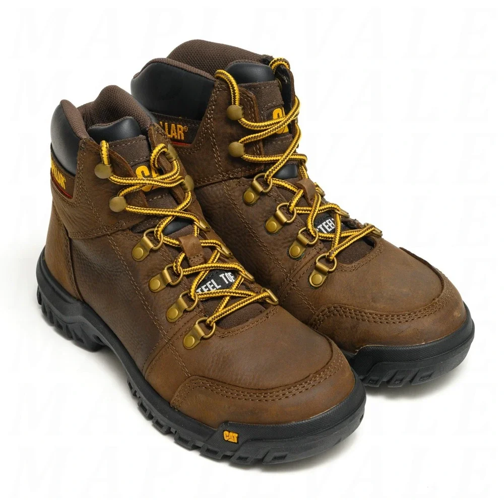 CAT Caterpillar Outline ST Steel Toe Work Boot Men's Sz 7 P90803 Seal Brown NEW